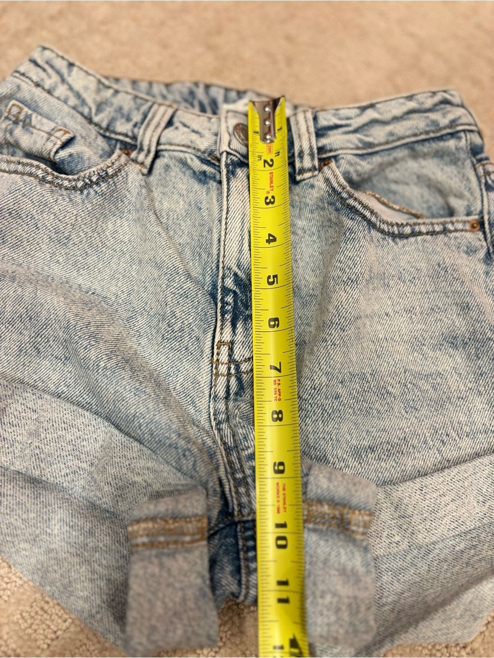 Pacsun Mom Jean Shorts Acid Wash Blue Denim Rolled Cuffed Hem Cotton Women's 24 - Picture 7 of 8